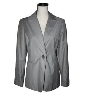 Signature by Larry Levine 8 Women's Blazer‎ Double Gray Teal Stripes One Button